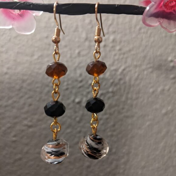 Copper Swirl Glass Earrings - Picture 1 of 7